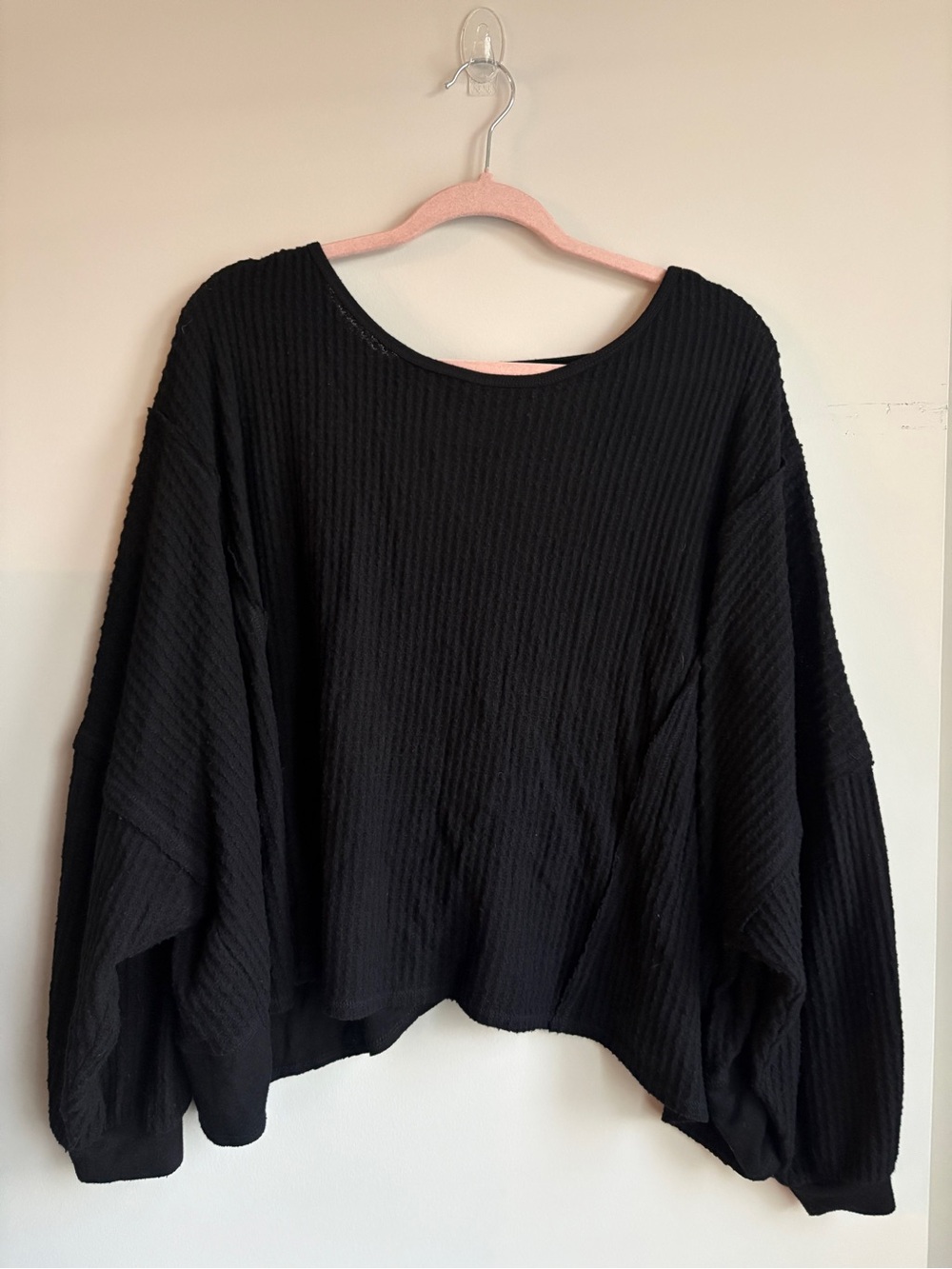 Free People Black Waffle-Knit Oversized Women's Top
